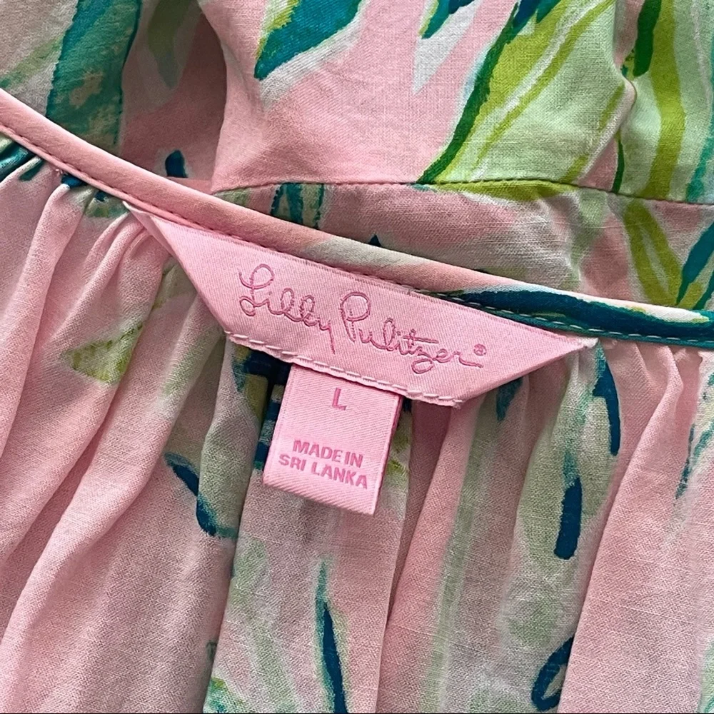 Lilly Pulitzer Pink Tropical Leaf Ruffle Blouse - Picture 5 of 5